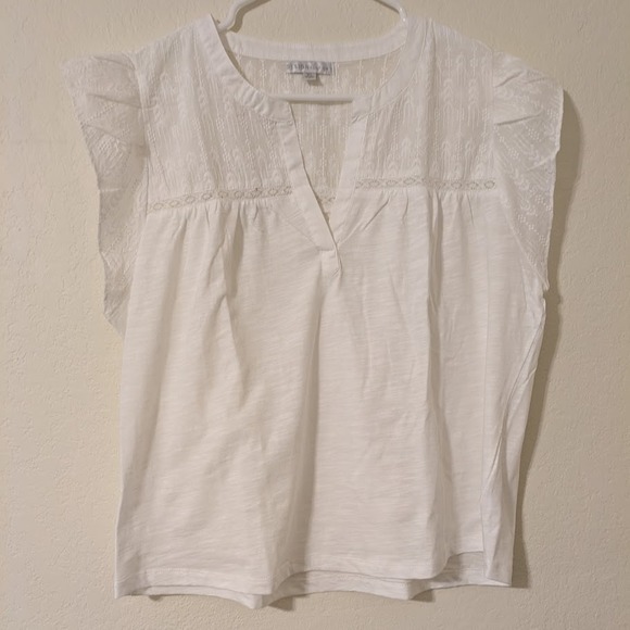 Design History Tops - Design‎ History Blouse Embroidered White Flutter Sleeve Preppy Academia Top XL
